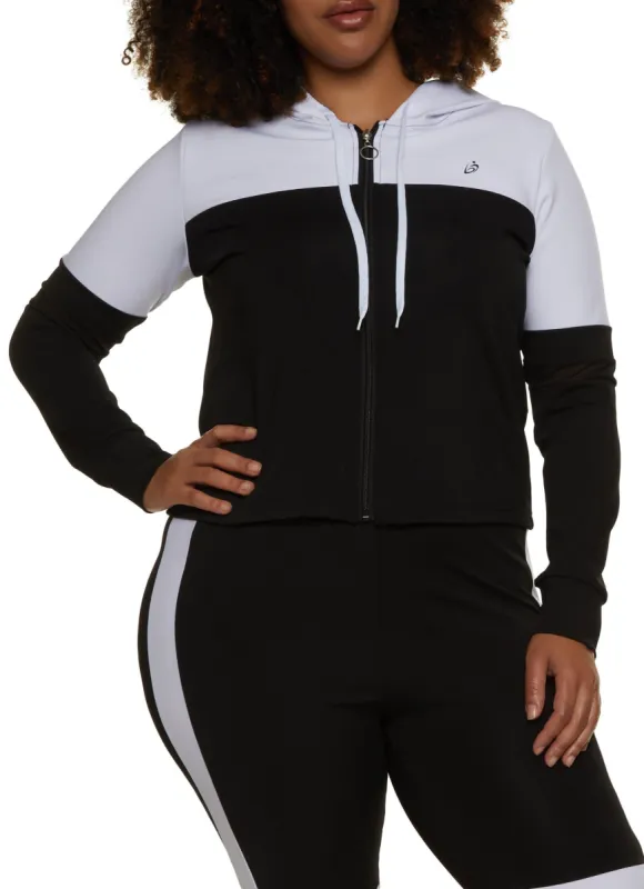 Plus Size Color Block Zip Front Hooded Track Jacket sold by Rainbow