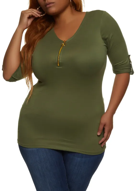 Plus Size Zipper Detail Ruched Side Shirt sold by Rainbow