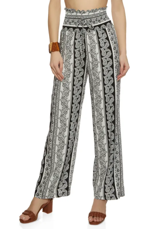 Smocked Waist Printed Wide Leg Pants sold by Rainbow