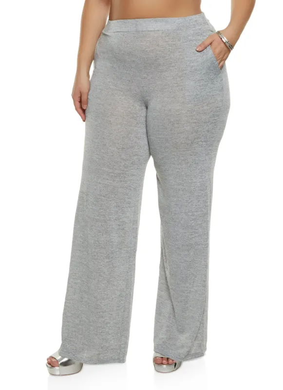 Plus Size Brushed Knit Wide Leg Pants sold by Rainbow