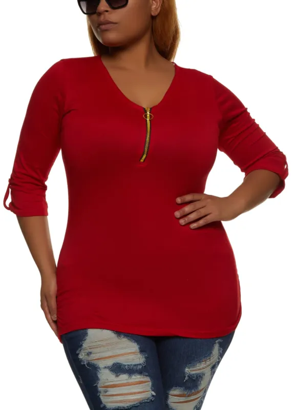 Plus Size Zipper Detail Ruched Side Shirt sold by Rainbow