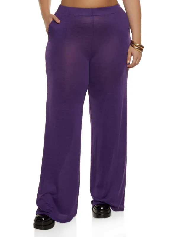 Plus Size Brushed Knit Wide Leg Pants sold by Rainbow