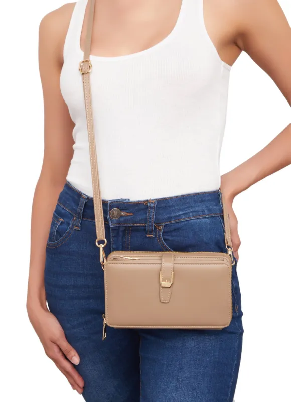 Buckle Detail Double Zip Crossbody Wallet sold by Rainbow