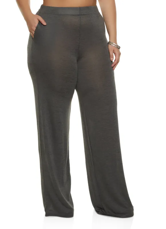 Plus Size Brushed Knit Wide Leg Pants sold by Rainbow