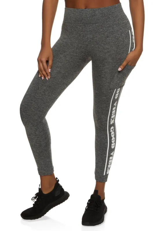 Cell Phone Pocket Good Vibes Graphic Leggings sold by Rainbow