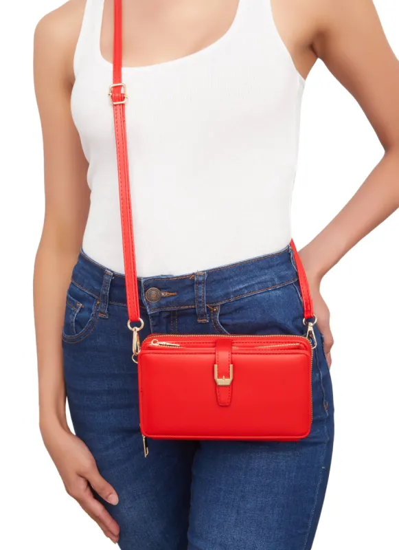 Buckle Detail Double Zip Crossbody Wallet sold by Rainbow