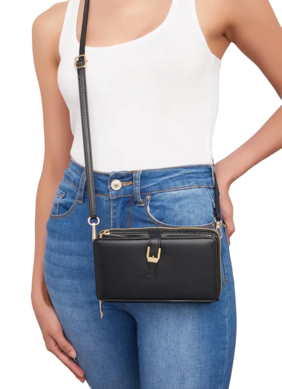 Buckle Detail Double Zip Crossbody Wallet sold by Rainbow