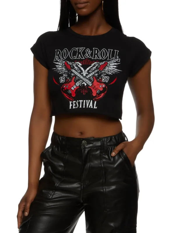 Rock and Roll Graphic Cropped Tee sold by Rainbow