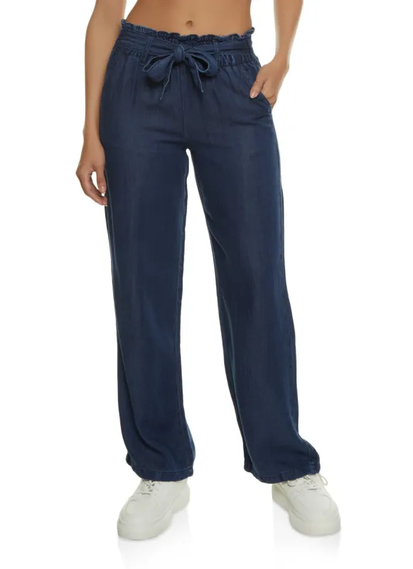 Chambray Paper Bag Waist Wide Leg Pants sold by Rainbow