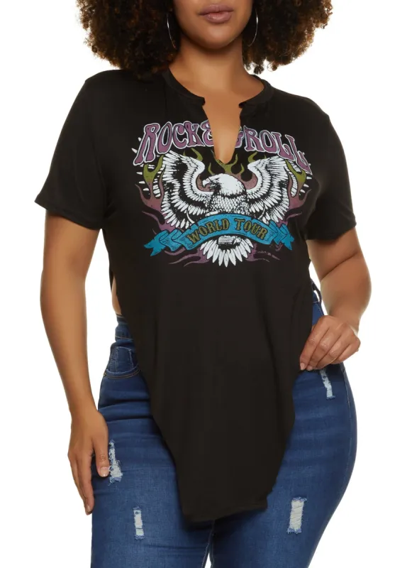 Plus Size Rock and Roll Hanky Hem Graphic Tee sold by Rainbow