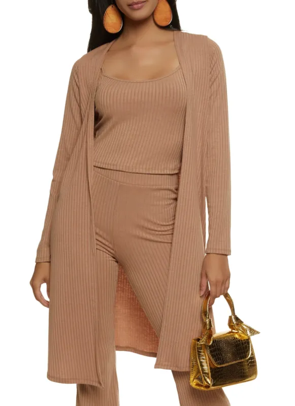 Ribbed Knit Cropped Tank Top and Duster Set sold by Rainbow