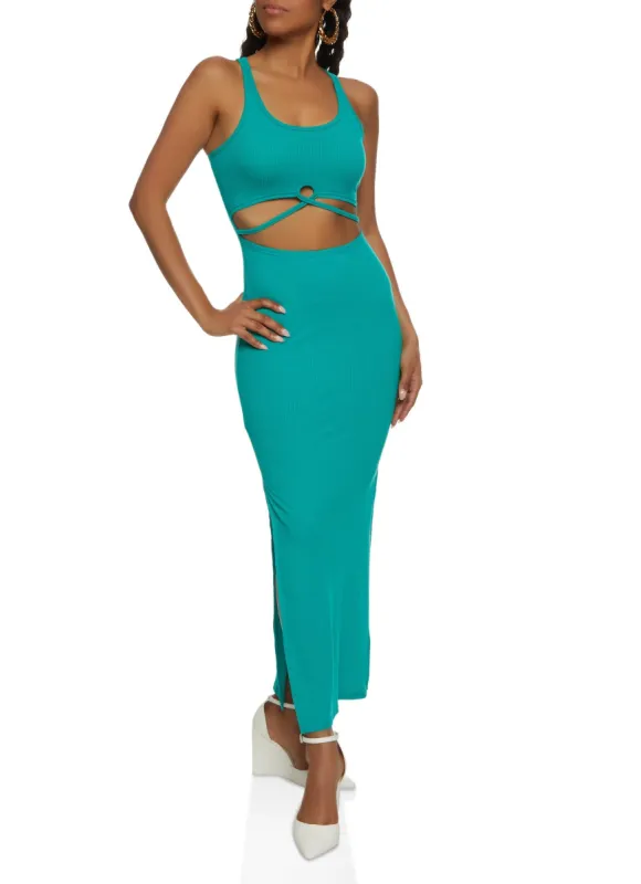 Cut Out Front Side Slit Maxi Tank Dress sold by Rainbow