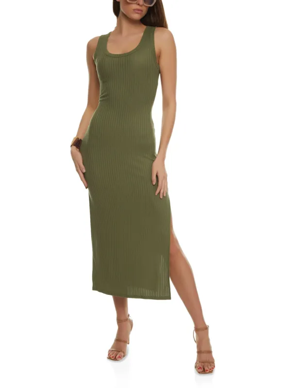 Rib Knit Slit Tank Dress sold by Rainbow