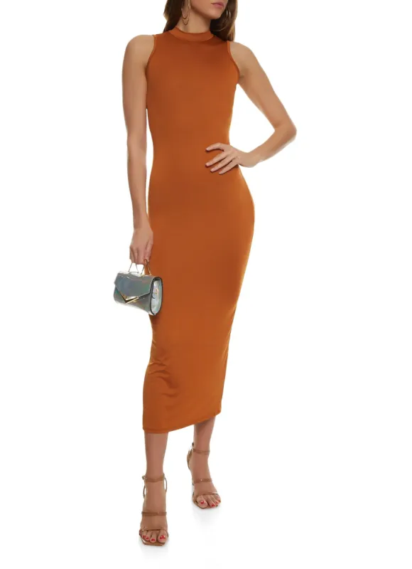 Back Slit Mock Neck Tank Maxi Dress sold by Rainbow