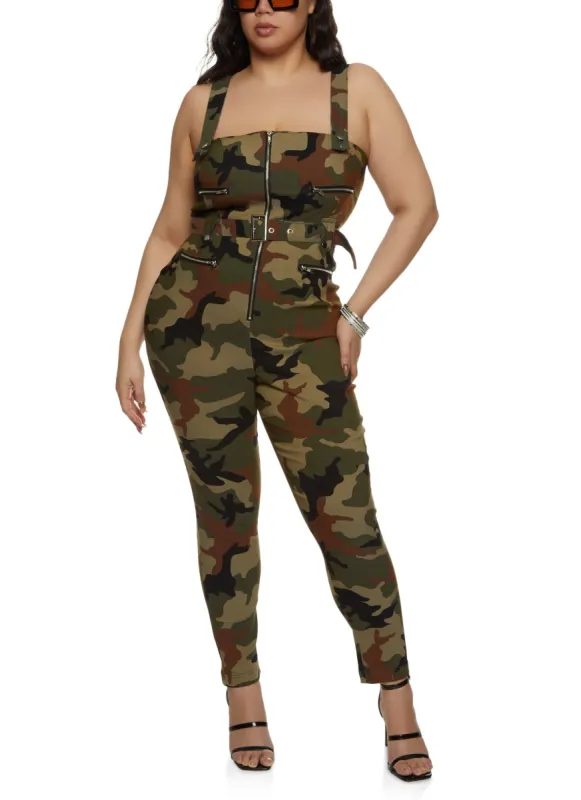Plus Size Zip Detail Tie Waist Belted Jumpsuit sold by Rainbow