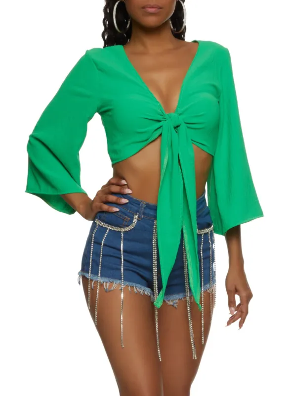 Bell Sleeve Tie Front Blouse sold by Rainbow