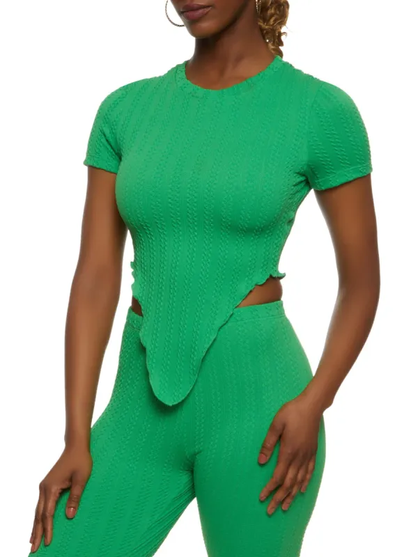 Textured Knit Hanky Hem Top sold by Rainbow