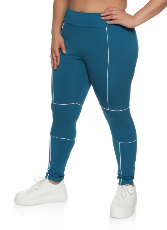 Plus Size Contrast Piping High Waist Leggings sold by Rainbow