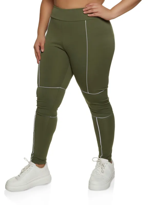 Plus Size Contrast Piping High Waist Leggings sold by Rainbow