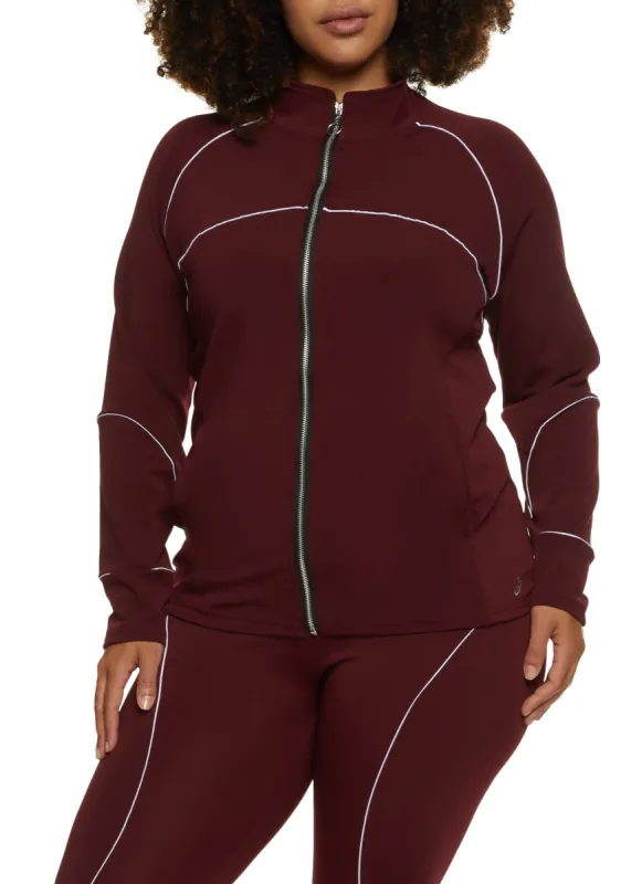 Plus Size Contrast Trim Mock Neck Track Jacket sold by Rainbow