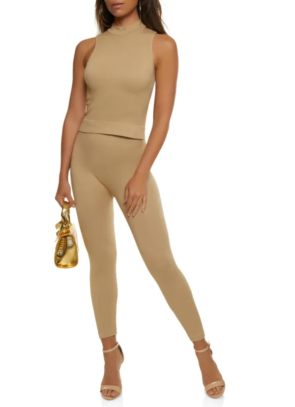 Seamless Mock Neck Crop Top and Leggings Set sold by Rainbow