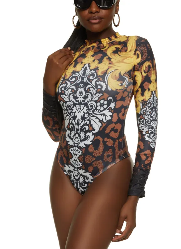 Leopard Status Print Mock Neck Bodysuit sold by Rainbow