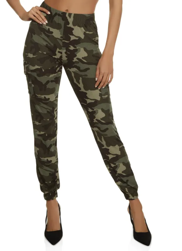 Ribbed Knit Camo Joggers sold by Rainbow
