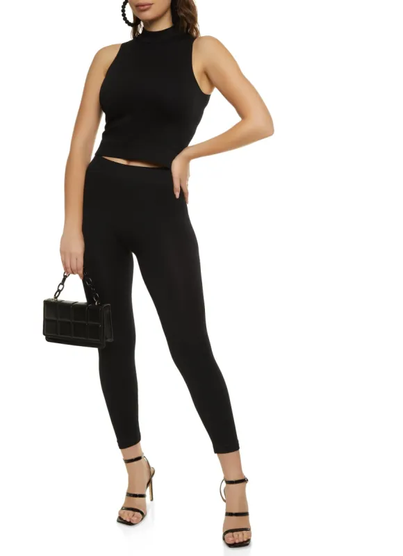 Seamless Mock Neck Crop Top and Leggings Set sold by Rainbow