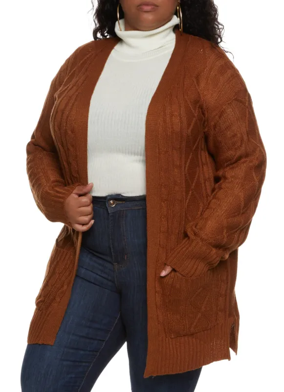 Plus Size Cable Knit Open Front Cardigan sold by Rainbow