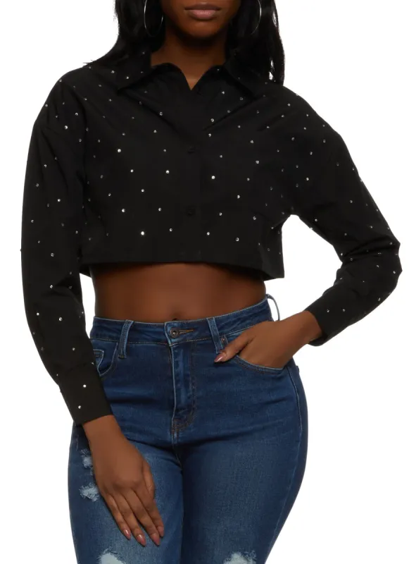 Rhinestone Studded Button Front Shirt sold by Rainbow