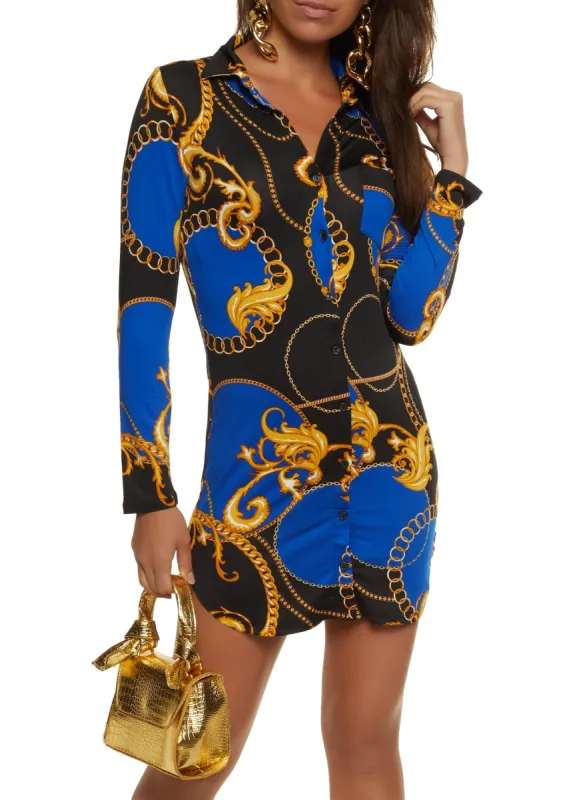 Status Print Button Front Mini Dress sold by Rainbow