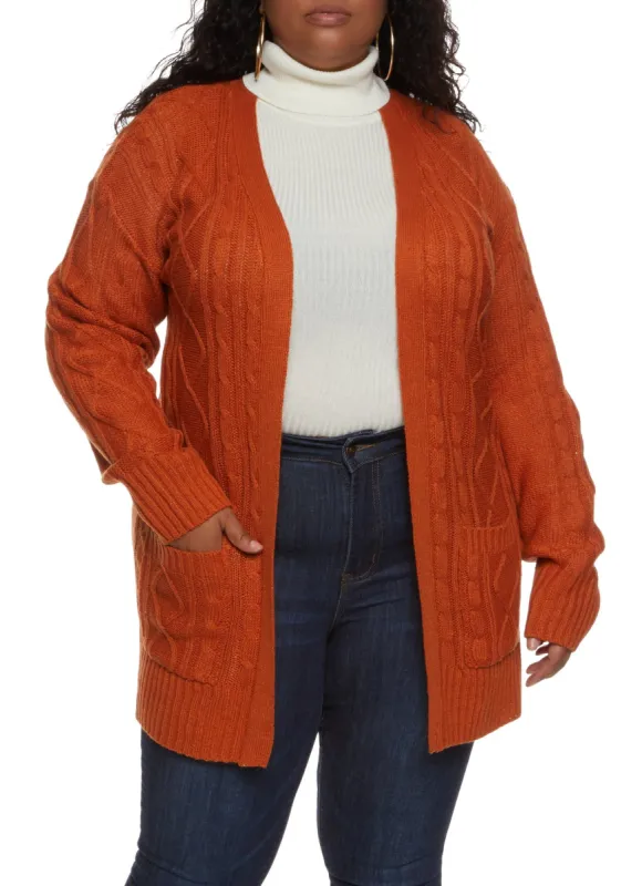 Plus Size Cable Knit Open Front Cardigan sold by Rainbow
