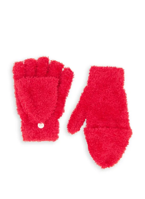 Eyelash Knit Button Detail Flip Top Gloves sold by Rainbow