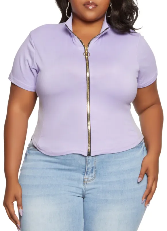 Plus Size Zip Front Mock Neck Top sold by Rainbow