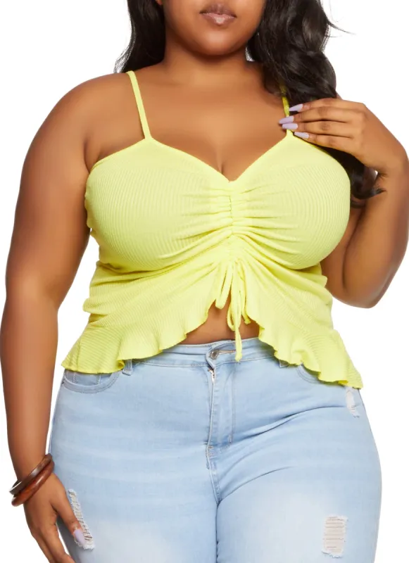 Plus Size Ruched Tie Front Cropped Cami sold by Rainbow