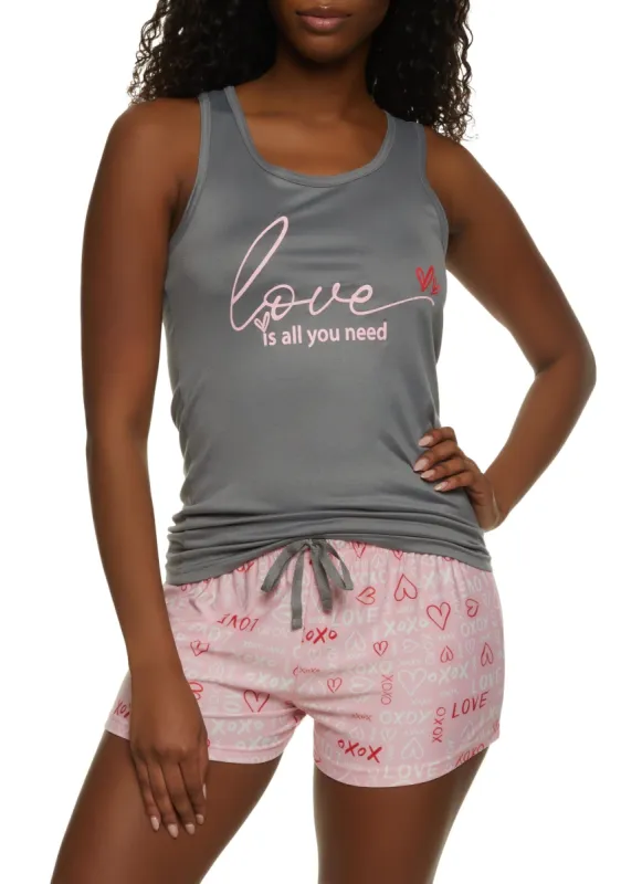 Love Is All You Need Graphic Pajama Tank Top and Shorts sold by Rainbow