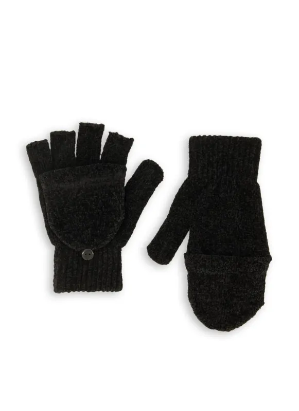 Chenille Button Detail Flip Top Gloves sold by Rainbow