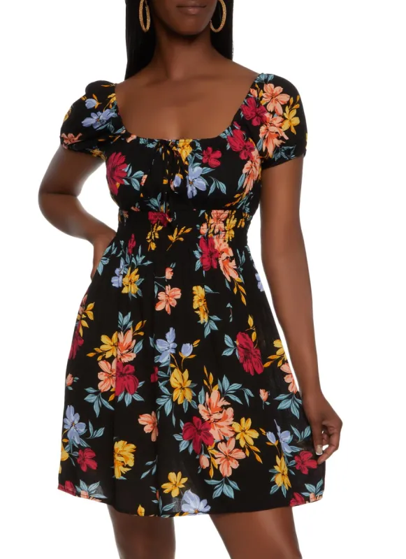 Floral Print Smocked Waist Dress sold by Rainbow