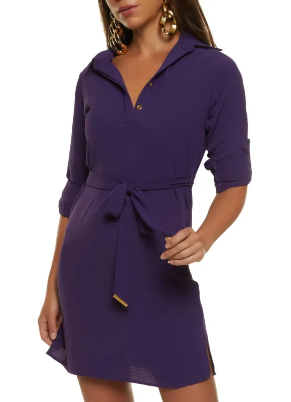 Crepe Knit Tabbed Sleeves Shirt Dress sold by Rainbow