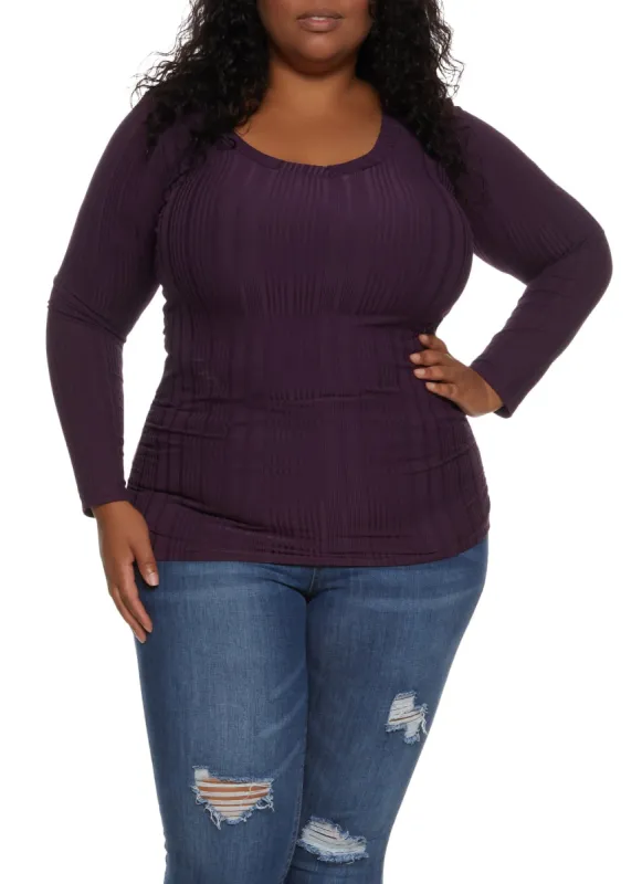 Plus Size Ribbed Knit Long Sleeve Ruched Top sold by Rainbow