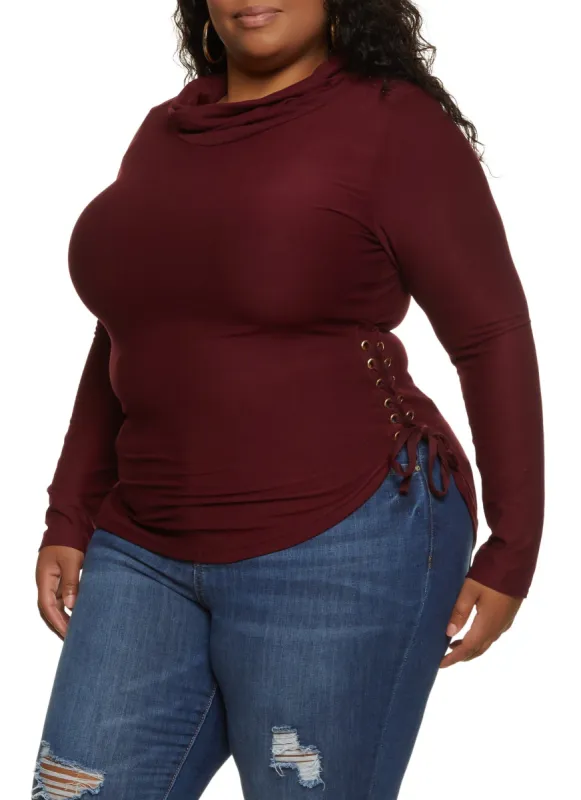 Plus Size Funnel Neck Lace Up Side Top sold by Rainbow