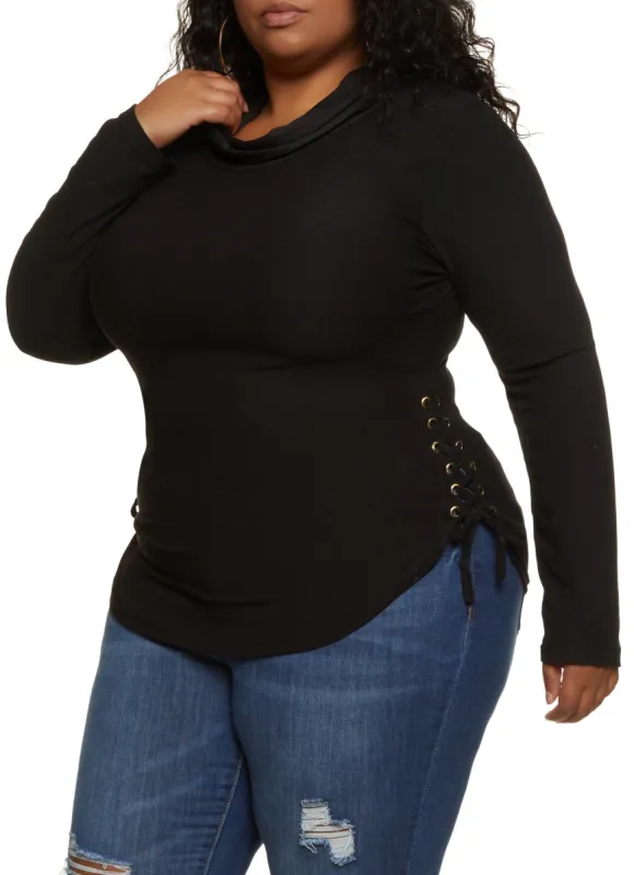 Plus Size Funnel Neck Lace Up Side Top sold by Rainbow