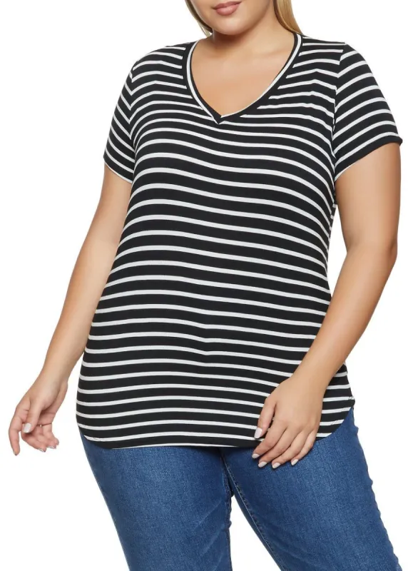 Plus Size V Neck Striped Top sold by Rainbow