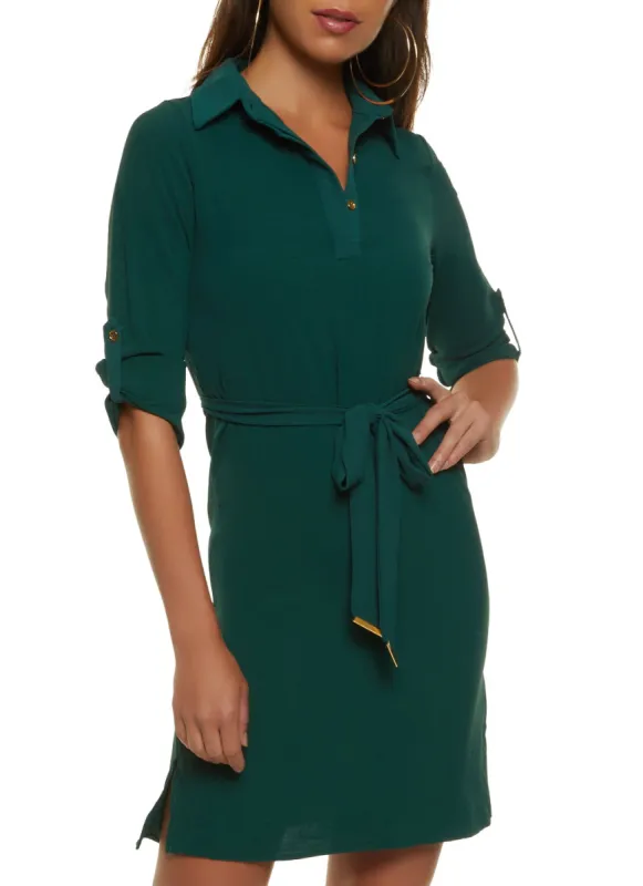 Crepe Knit Tabbed Sleeves Shirt Dress sold by Rainbow