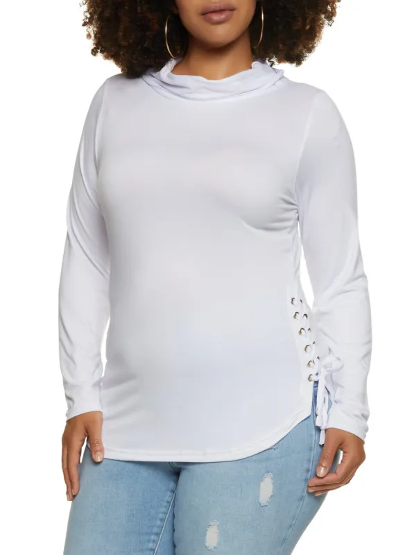 Plus Size Funnel Neck Lace Up Side Top sold by Rainbow
