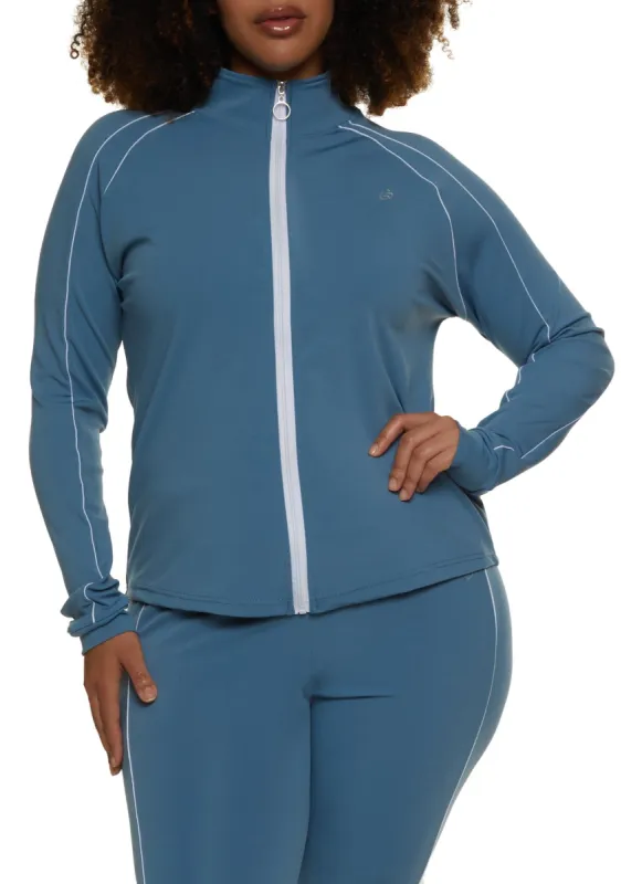 Plus Size Mock Neck Contrast Piping Track Jacket sold by Rainbow