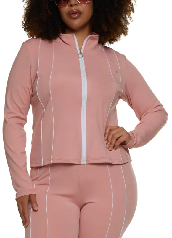 Plus Size Contrast Pintuck Detail Track Jacket sold by Rainbow