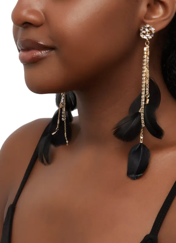 Rhinestone Feather Drop Earrings sold by Rainbow