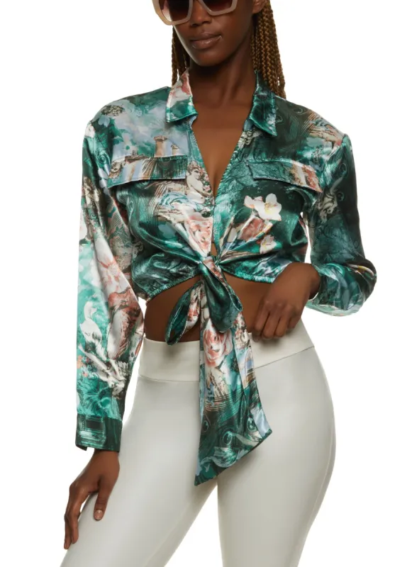 Satin Printed Tie Front Blouse sold by Rainbow