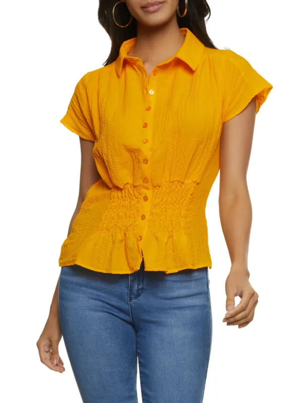 Smocked Button Front Blouse sold by Rainbow